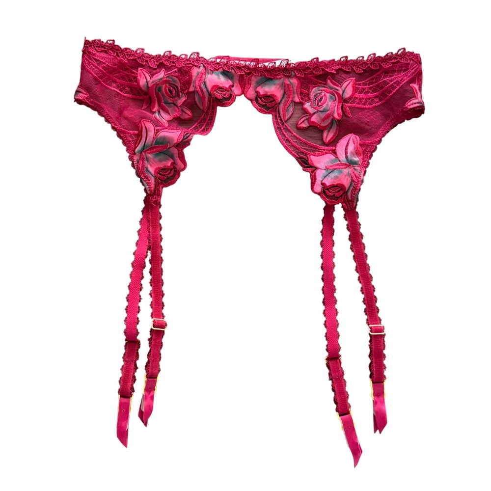 Victorias Secret Ruby Red Rose Floral Lace Garter Belt XS/S NWT 11258889 7A53
